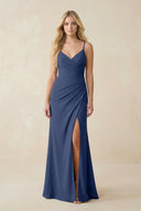 Ruched Sheath Spaghetti Strap Chiffon Bridesmaid Dress in Navy - SHE IS ME BRIDESMAID DRESSES