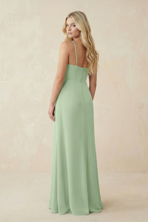 Ruched Sheath Spaghetti Strap Chiffon Bridesmaid Dress in Sage - SHE IS ME BRIDESMAID DRESSES