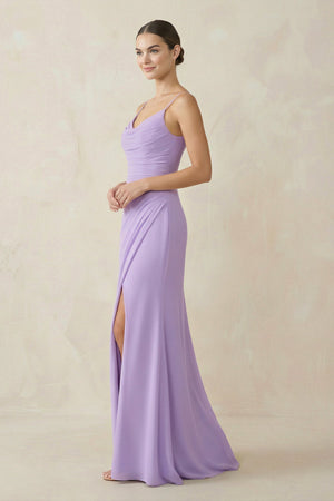 Ruched Sheath Spaghetti Strap Chiffon Bridesmaid Dress - SHE IS ME Bridesmaid Dresses
