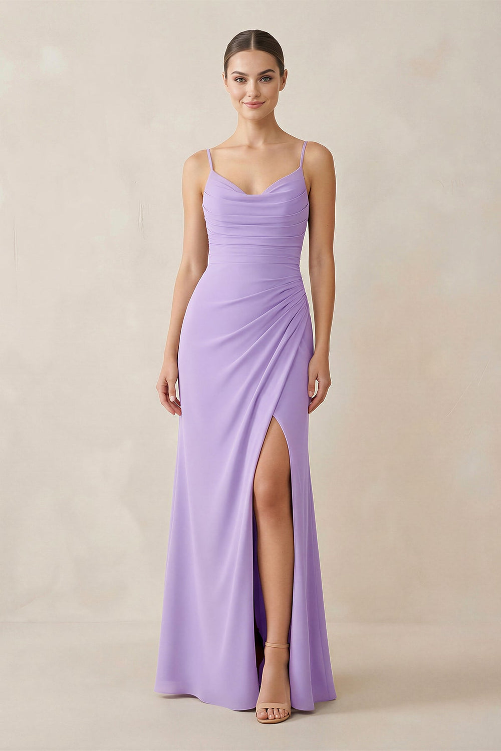 Ruched Sheath Spaghetti Strap Chiffon Bridesmaid Dress - SHE IS ME Bridesmaid Dresses