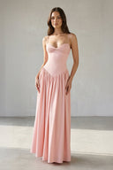 Ruched Spaghetti Straps Maxi Dress in Pink - SHE IS ME