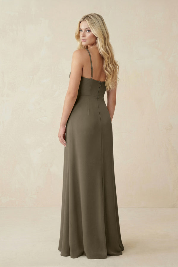 Ruched Sheath Spaghetti Strap Chiffon Bridesmaid Dress in Willow Green - SHE IS ME BRIDESMAID DRESSES