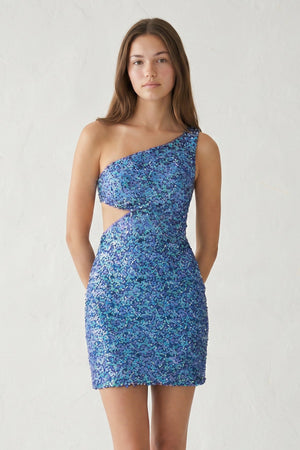 Blue - One Shoulder Sequins Bodycon Cut out Mini Homecoming Dresses-SHEISME