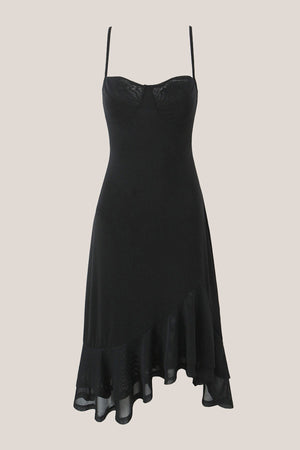 Ruffled A - Line Cotton Midi Dress in Black - SHE IS ME Dresses