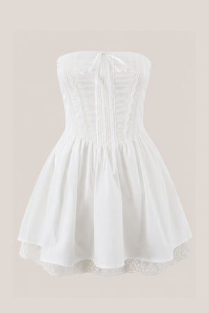 Ruffled A-Line Strapless Cotton Mini Dress in White– SHE IS ME Dresses