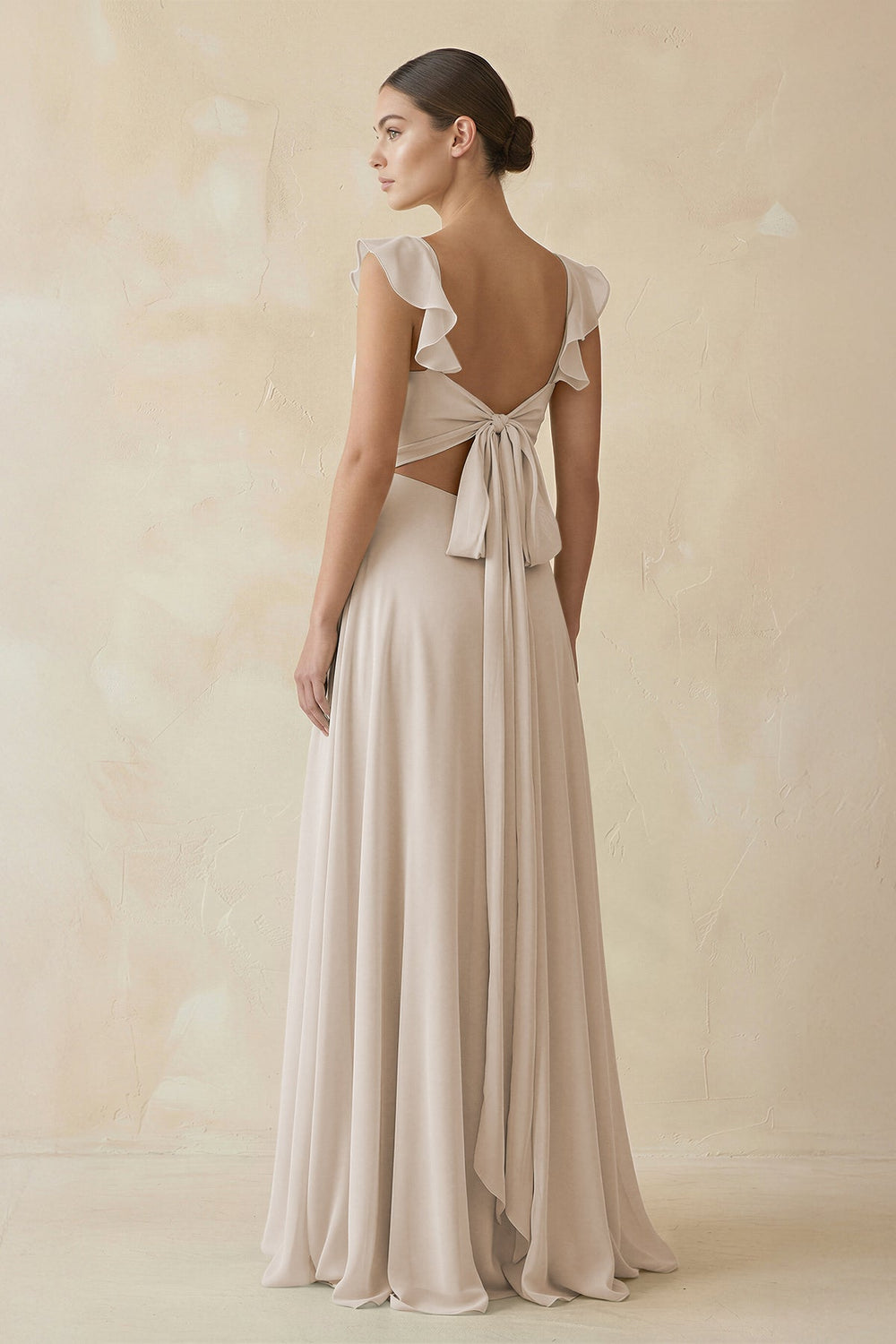Ruffled Chiffon A - Line Long Bridesmaid Dress in Frost - SHE IS ME