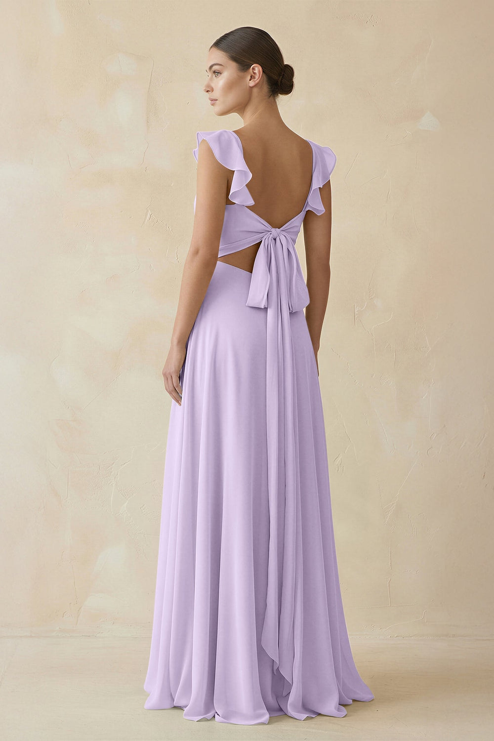 Ruffled Chiffon A - Line Long Bridesmaid Dress in Lavender - SHE IS ME
