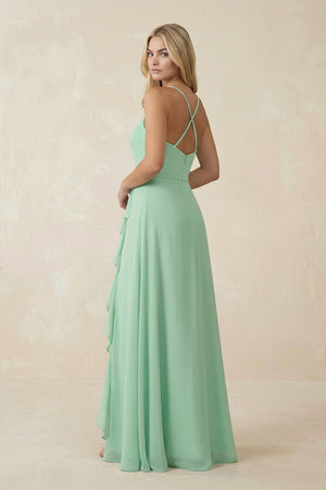 Ruffled Hem A-Line Chiffon Bridesmaid Dress in Pale Pistachio - SHE IS ME BRIDESMAID DRESSES