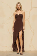 Ruffled High - Low Maxi Dress in Brown - SHE IS ME
