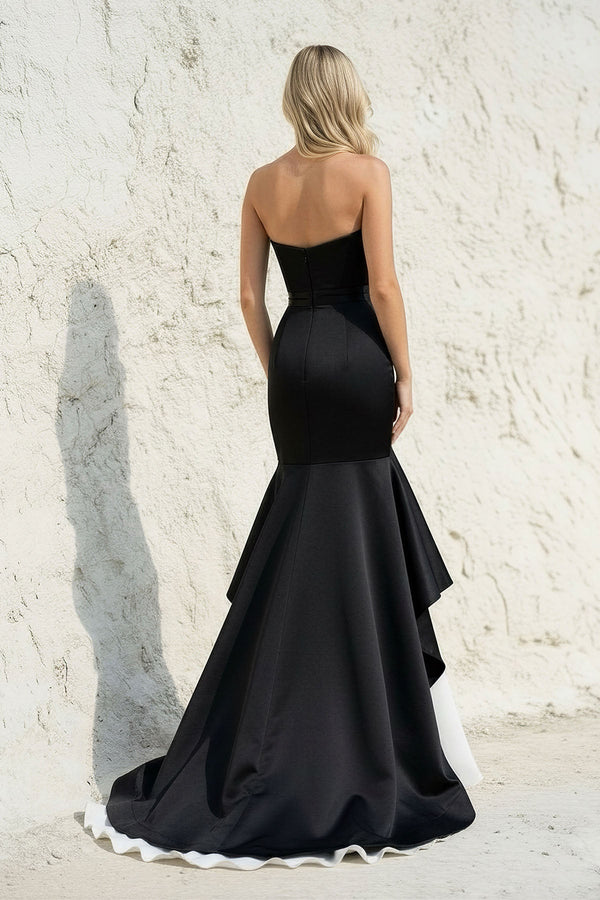 Ruffled Mermaid Gown in Black and White - SHE IS ME