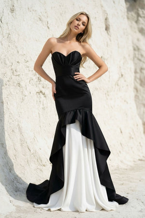 Ruffled Mermaid Gown in Black and White - SHE IS ME