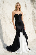 Ruffled Mermaid Gown in Black and White - SHE IS ME