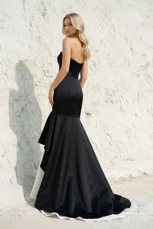 Ruffled Mermaid Gown in Black and White - SHE IS ME