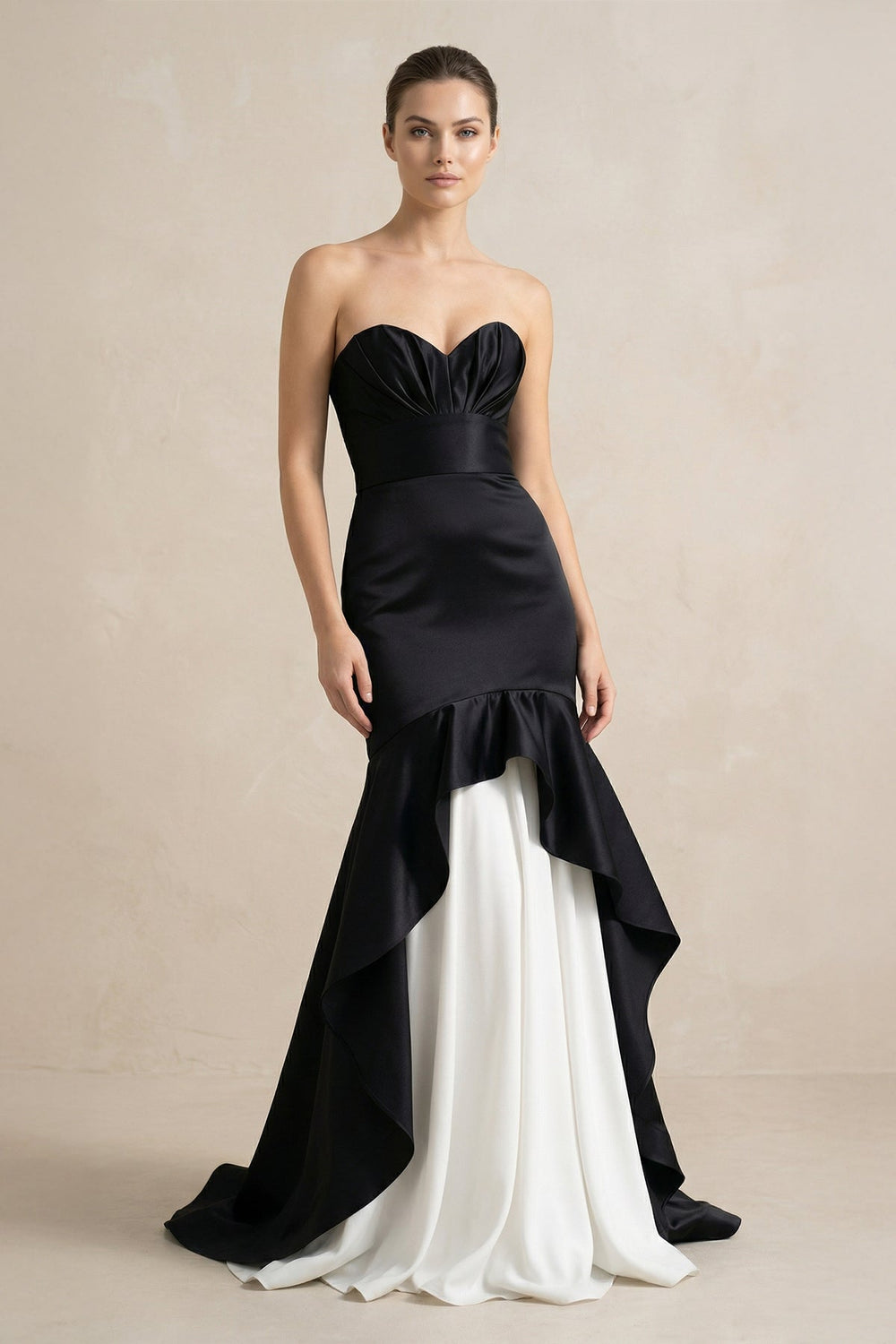 Ruffled Mermaid Prom Gown in Black and White - SHE IS ME PROM DRESSES