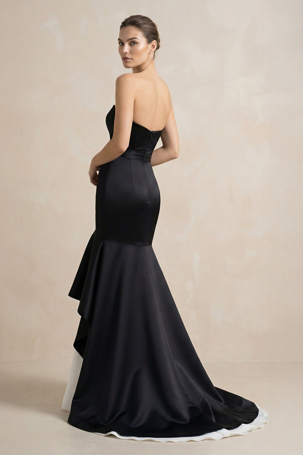 Ruffled Mermaid Prom Gown in Black and White - SHE IS ME PROM DRESSES