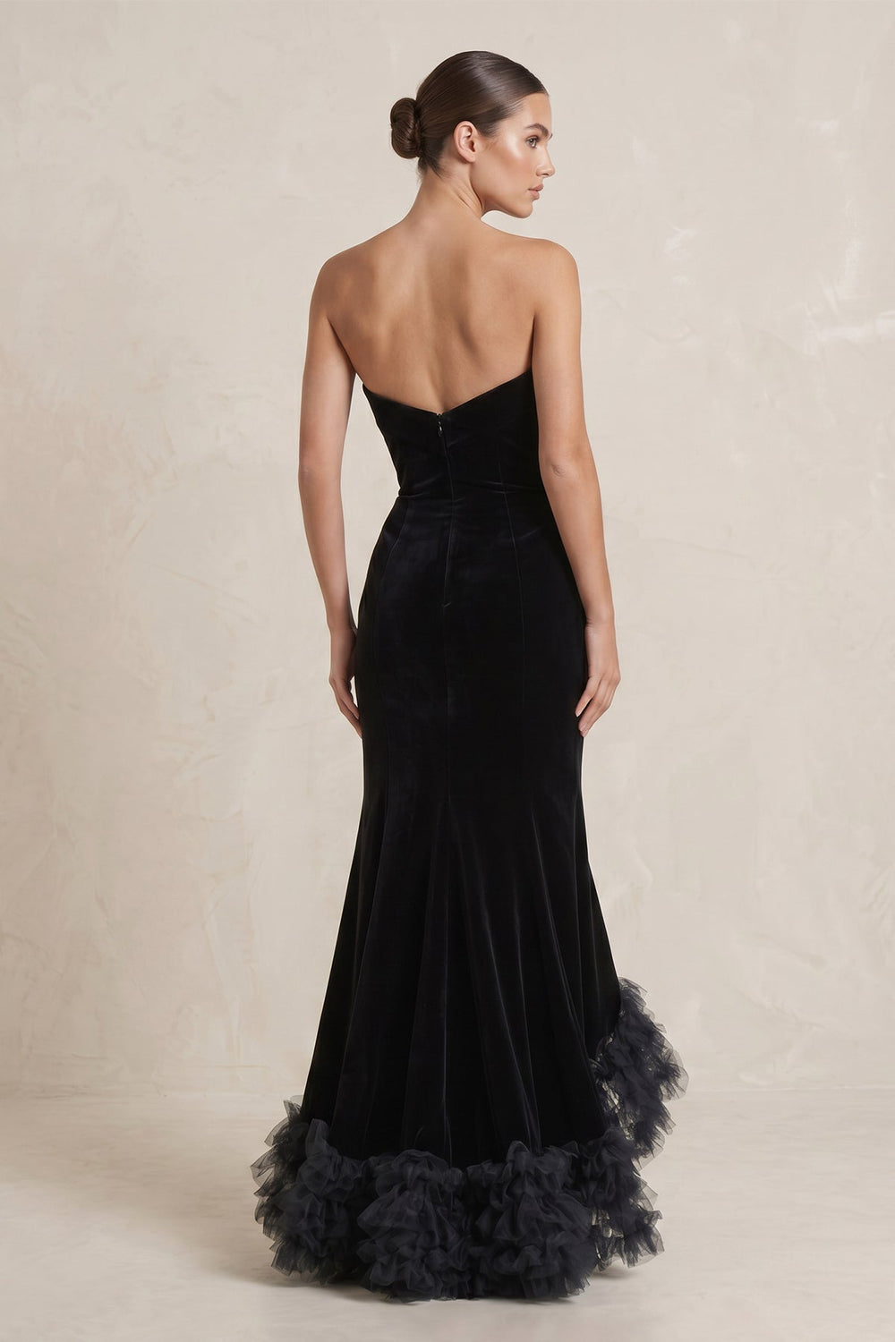 Ruffled Sheath Satin Sweetheart Wedding Dress with Slit in Black - SHE IS ME Wedding Dresses