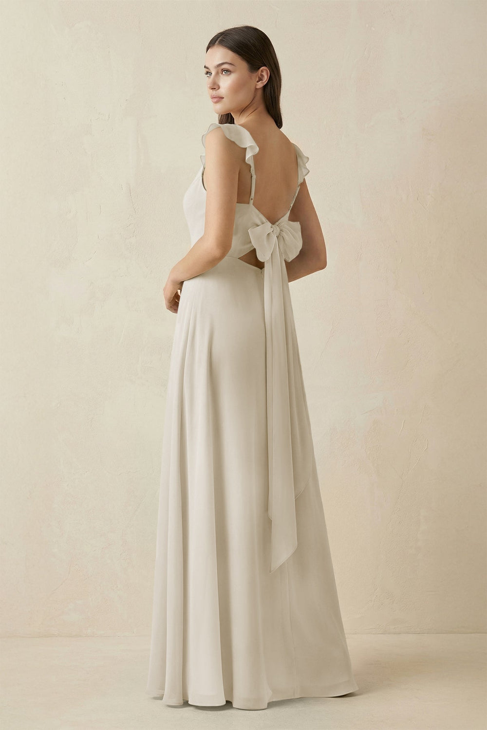 Ruffled Sleeve A - Line Chiffon Bridesmaid Dress in Dove Gray - SHE IS ME Bridesmaid Dresses