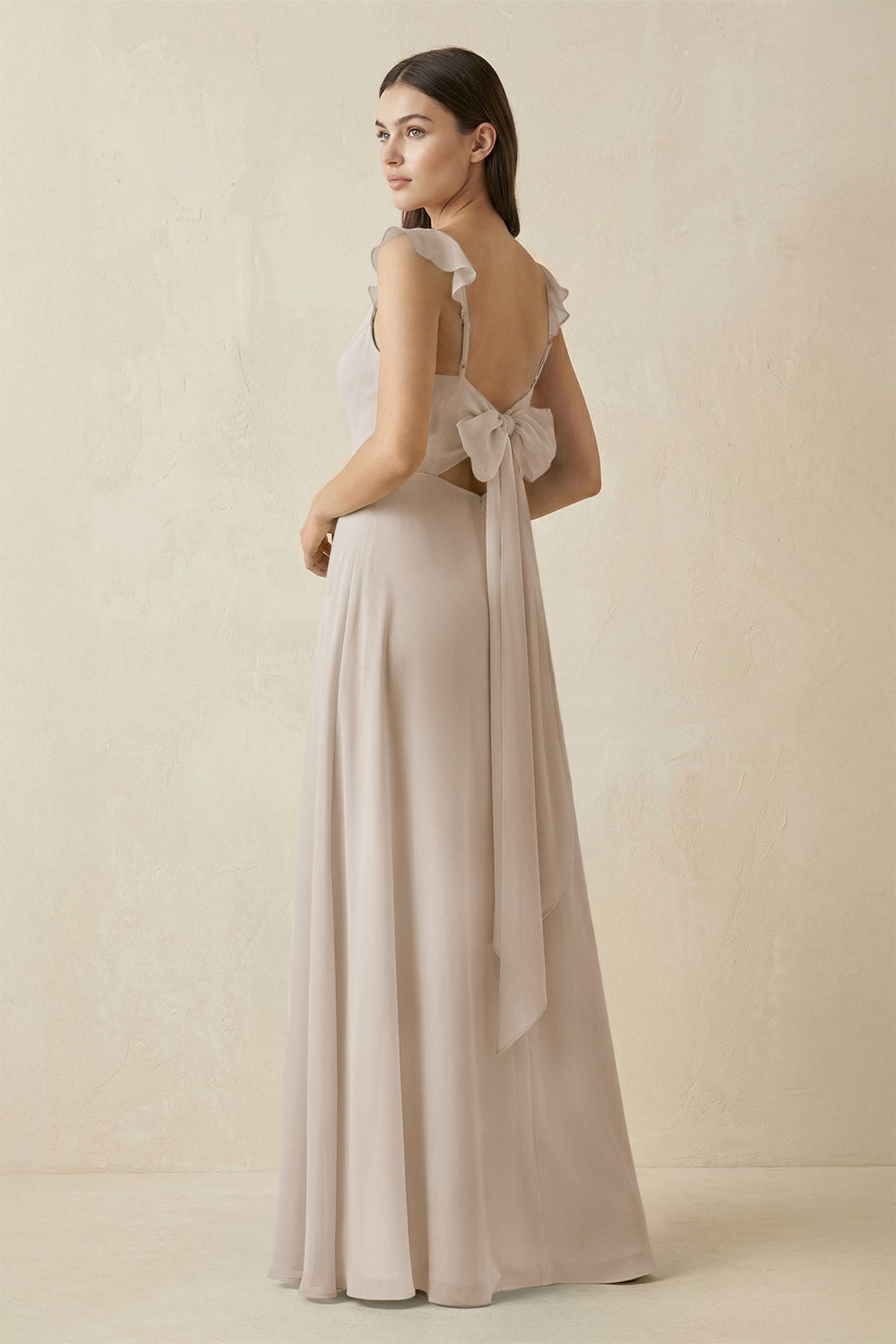 Ruffled Sleeve A - Line Chiffon Bridesmaid Dress in Frost - SHE IS ME Bridesmaid Dresses