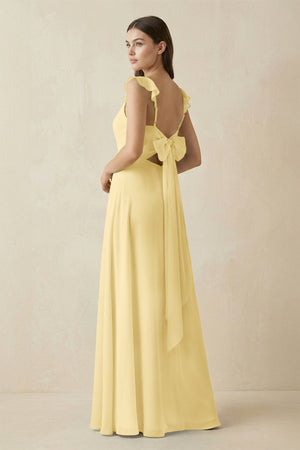 Ruffled Sleeve A - Line Chiffon Bridesmaid Dress in Pastel Yellow - SHE IS ME Bridesmaid Dresses