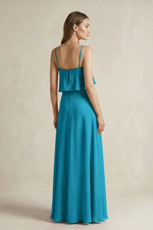 Ruffled Spaghetti Strap A - Line Chiffon Bridesmaid Dress in Blue Jay - SHE IS ME Bridesmaid Dresses