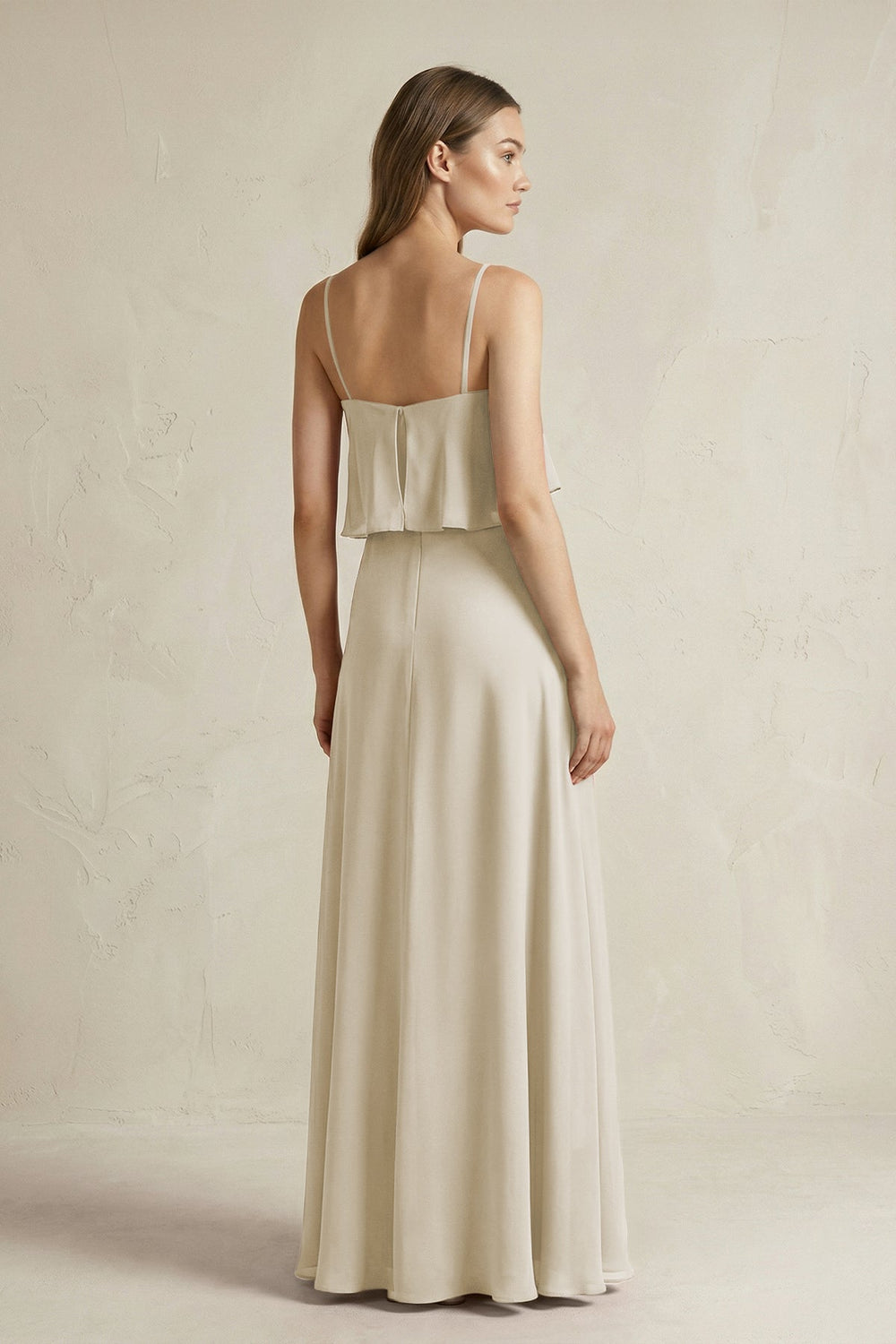 Ruffled Spaghetti Strap A - Line Chiffon Bridesmaid Dress in Dove Gray - SHE IS ME Bridesmaid Dresses