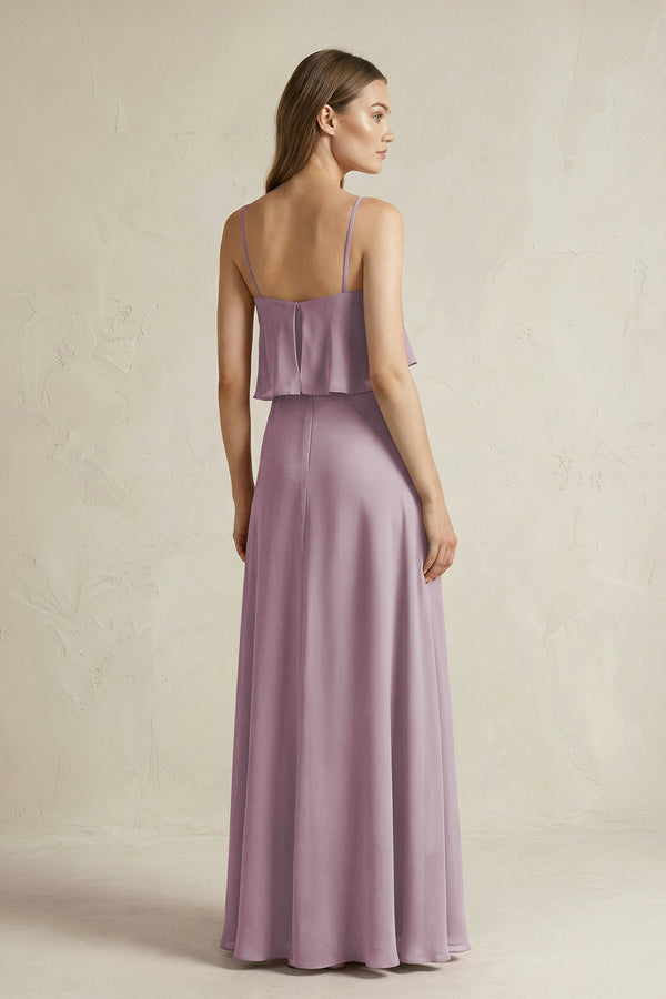 Ruffled Spaghetti Strap A - Line Chiffon Bridesmaid Dress in Dusk - SHE IS ME Bridesmaid Dresses