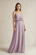 Ruffled Spaghetti Strap A - Line Chiffon Bridesmaid Dress in Dusk - SHE IS ME Bridesmaid Dresses