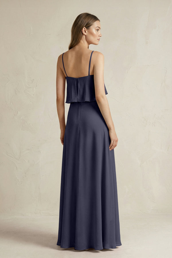 Ruffled Spaghetti Strap A - Line Chiffon Bridesmaid Dress in Dusk Blue - SHE IS ME Bridesmaid Dresses