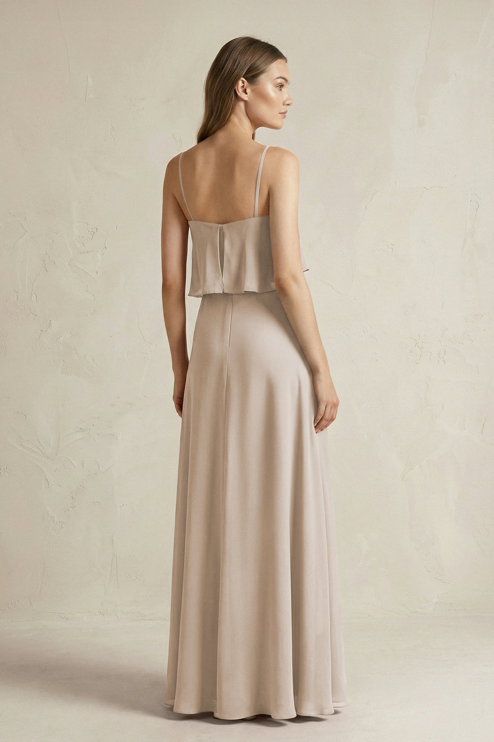 Ruffled Spaghetti Strap A - Line Chiffon Bridesmaid Dress in Frost - SHE IS ME Bridesmaid Dresses