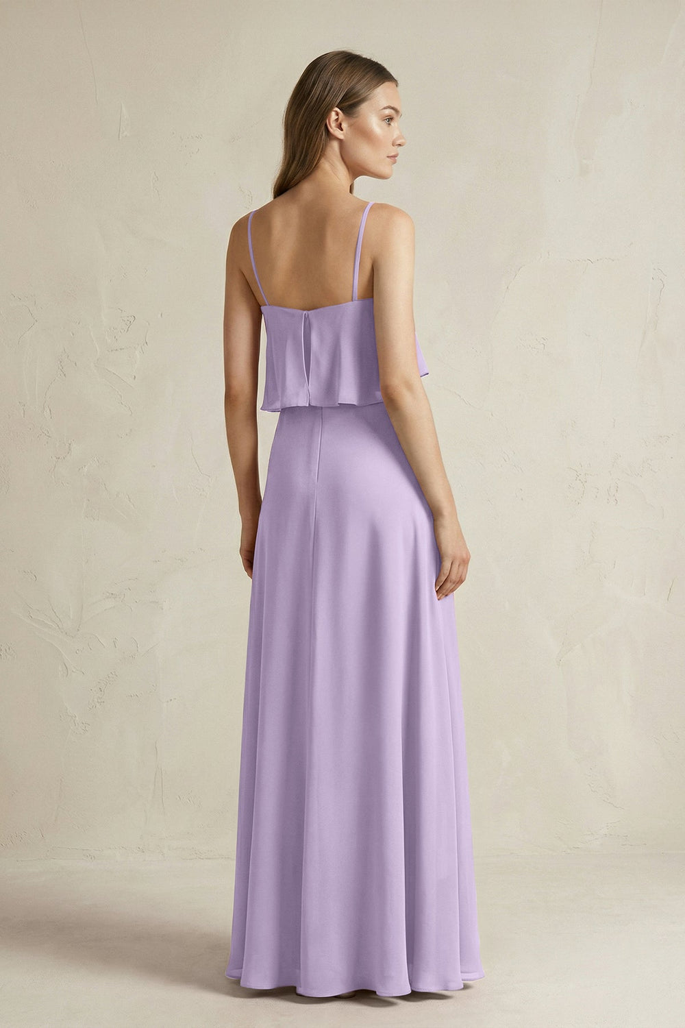 Ruffled Spaghetti Strap A - Line Chiffon Bridesmaid Dress in Lavender - SHE IS ME Bridesmaid Dresses