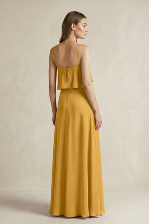 Ruffled Spaghetti Strap A - Line Chiffon Bridesmaid Dress in Marigold - SHE IS ME Bridesmaid Dresses