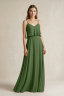 Ruffled Spaghetti Strap A - Line Chiffon Bridesmaid Dress in Moss - SHE IS ME Bridesmaid Dresses