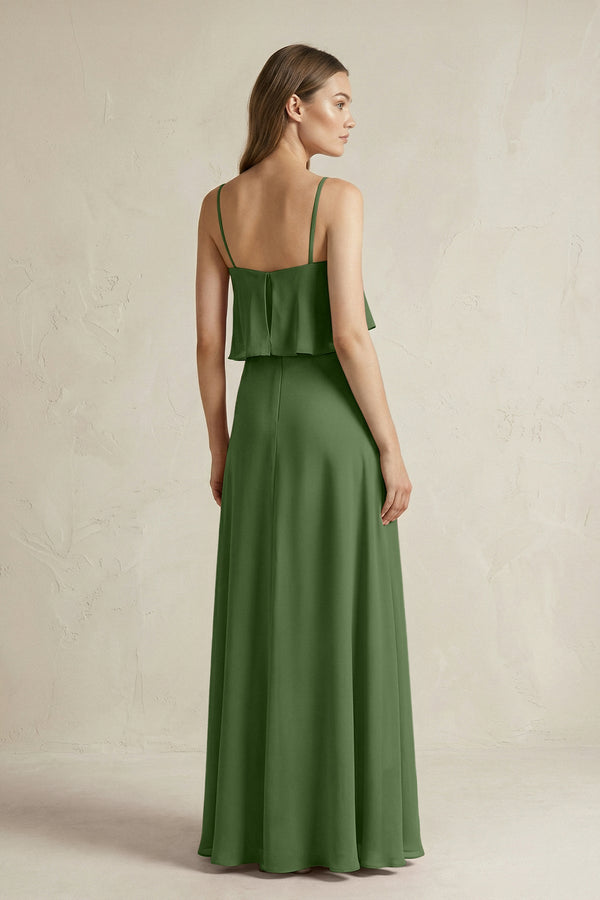 Ruffled Spaghetti Strap A - Line Chiffon Bridesmaid Dress in Moss - SHE IS ME Bridesmaid Dresses