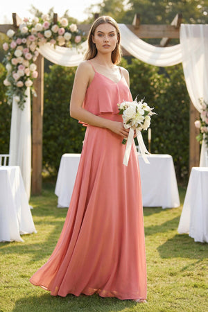 Ruffled Spaghetti Strap A-Line Chiffon Bridesmaid Dress in Mulberry - SHE IS ME BRIDESMAID DRESSES