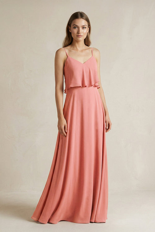 Ruffled Spaghetti Strap A-Line Chiffon Bridesmaid Dress in Mulberry - SHE IS ME BRIDESMAID DRESSES