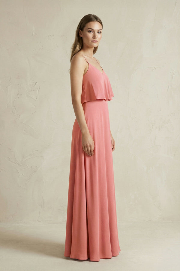 Ruffled Spaghetti Strap A-Line Chiffon Bridesmaid Dress in Mulberry - SHE IS ME BRIDESMAID DRESSES