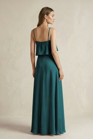 Ruffled Spaghetti Strap A - Line Chiffon Bridesmaid Dress in Pine - SHE IS ME Bridesmaid Dresses