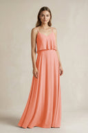 Ruffled Spaghetti Strap A - Line Chiffon Bridesmaid Dress in Rosette - SHE IS ME Bridesmaid Dresses