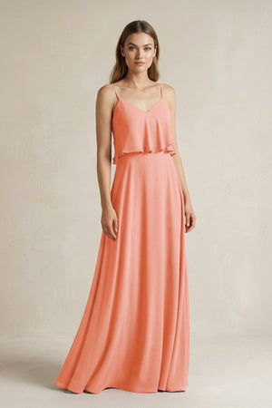 Ruffled Spaghetti Strap A - Line Chiffon Bridesmaid Dress in Rosette - SHE IS ME Bridesmaid Dresses