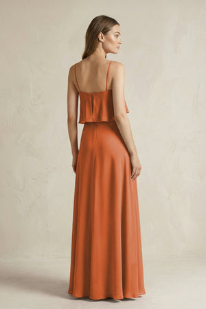Ruffled Spaghetti Strap A - Line Chiffon Bridesmaid Dress in Terracotta - SHE IS ME Bridesmaid Dresses