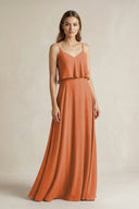 Ruffled Spaghetti Strap A - Line Chiffon Bridesmaid Dress in Terracotta - SHE IS ME Bridesmaid Dresses