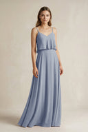 Ruffled Spaghetti Strap A - Line Chiffon Bridesmaid Dress in Twilight - SHE IS ME Bridesmaid Dresses