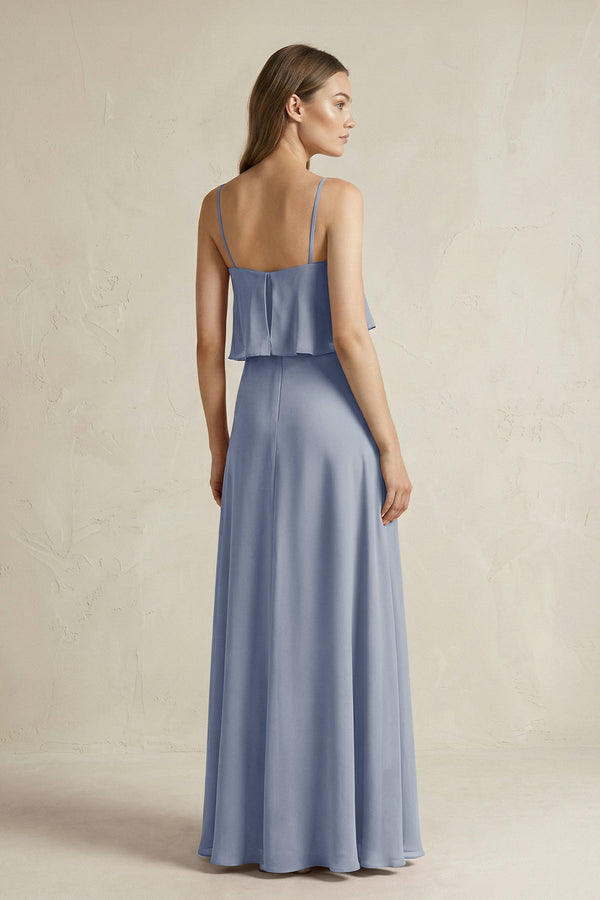 Ruffled Spaghetti Strap A - Line Chiffon Bridesmaid Dress in Twilight - SHE IS ME Bridesmaid Dresses