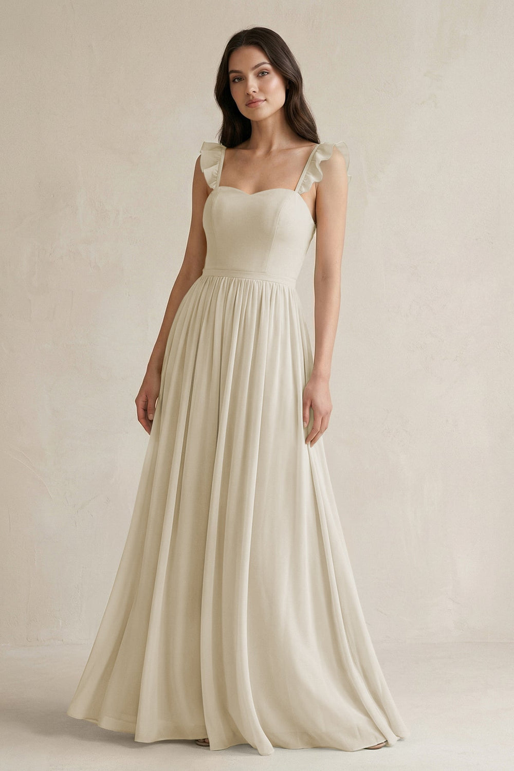 Ruffled Spaghetti Strap Chiffon A - Line Bridesmaid Dress in Dove Gray - SHE IS ME Bridesmaid Dresses