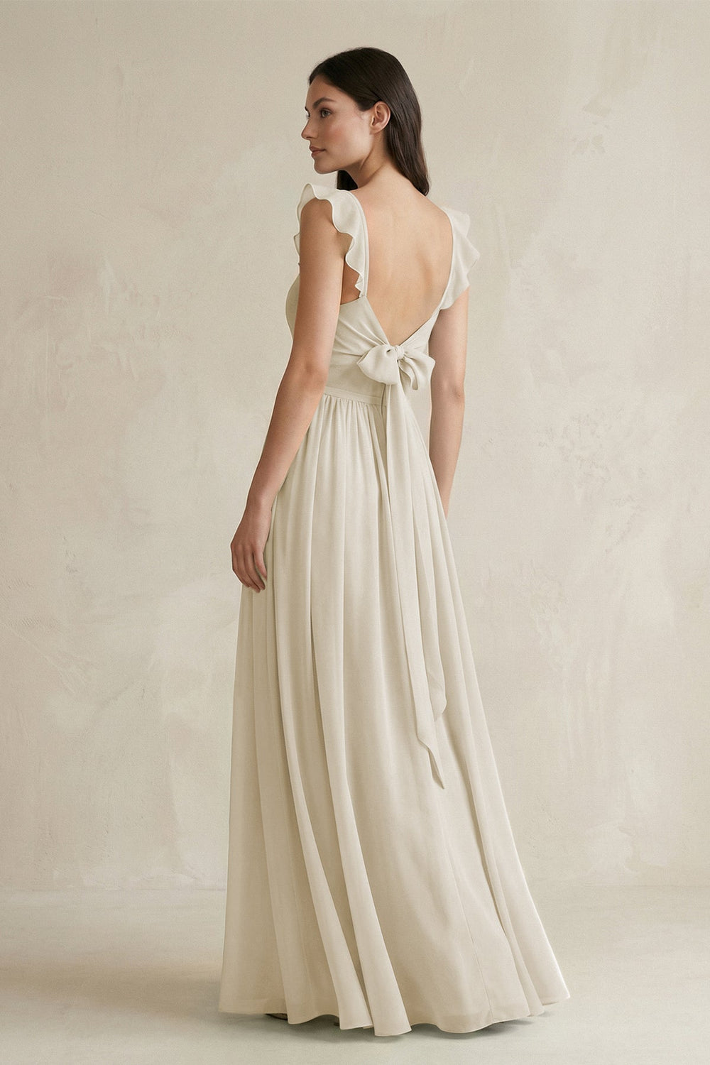 Ruffled Spaghetti Strap Chiffon A - Line Bridesmaid Dress in Dove Gray - SHE IS ME Bridesmaid Dresses