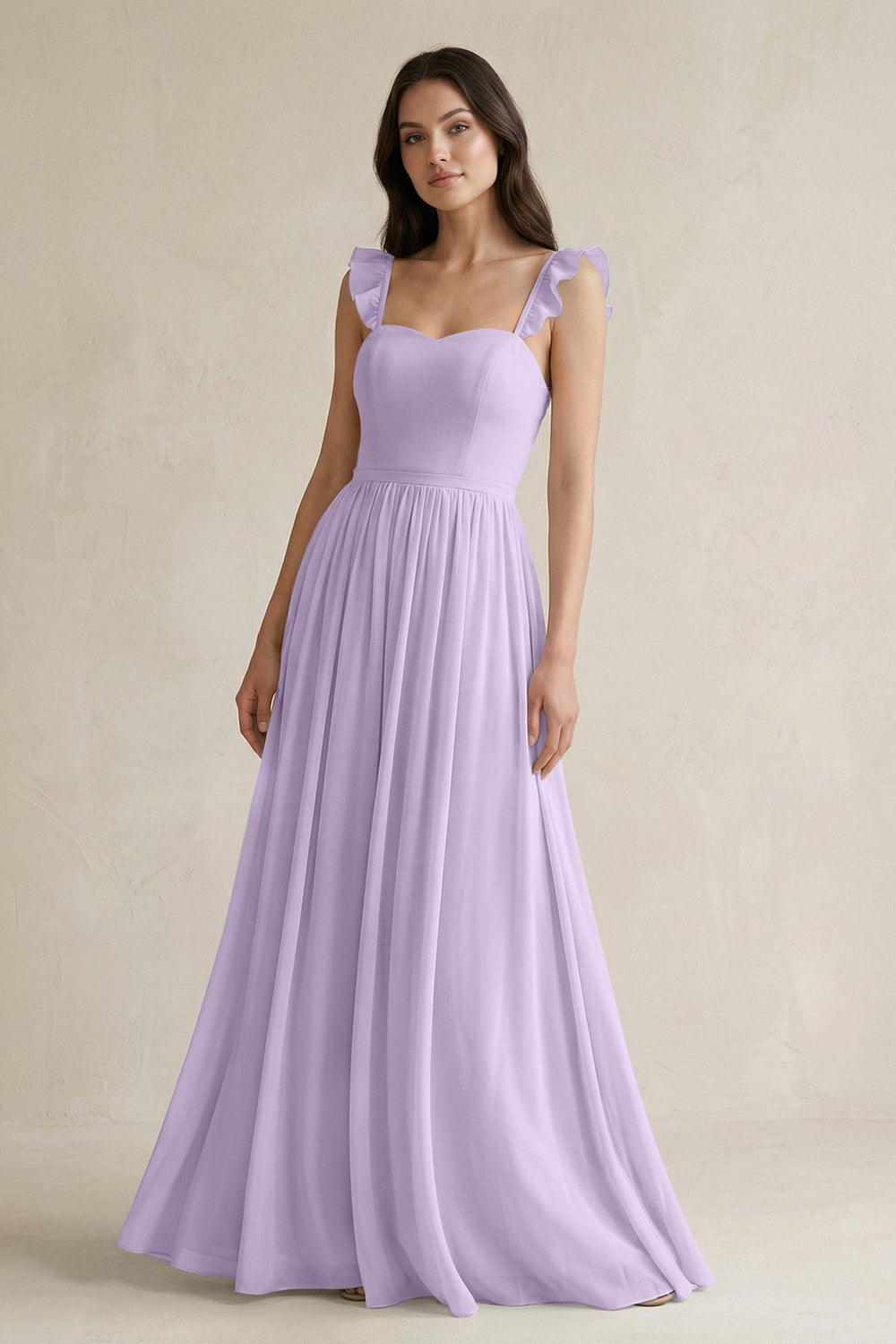 Ruffled Spaghetti Strap Chiffon A - Line Bridesmaid Dress in Lavender - SHE IS ME Bridesmaid Dresses