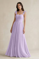 Ruffled Spaghetti Strap Chiffon A - Line Bridesmaid Dress in Lavender - SHE IS ME Bridesmaid Dresses