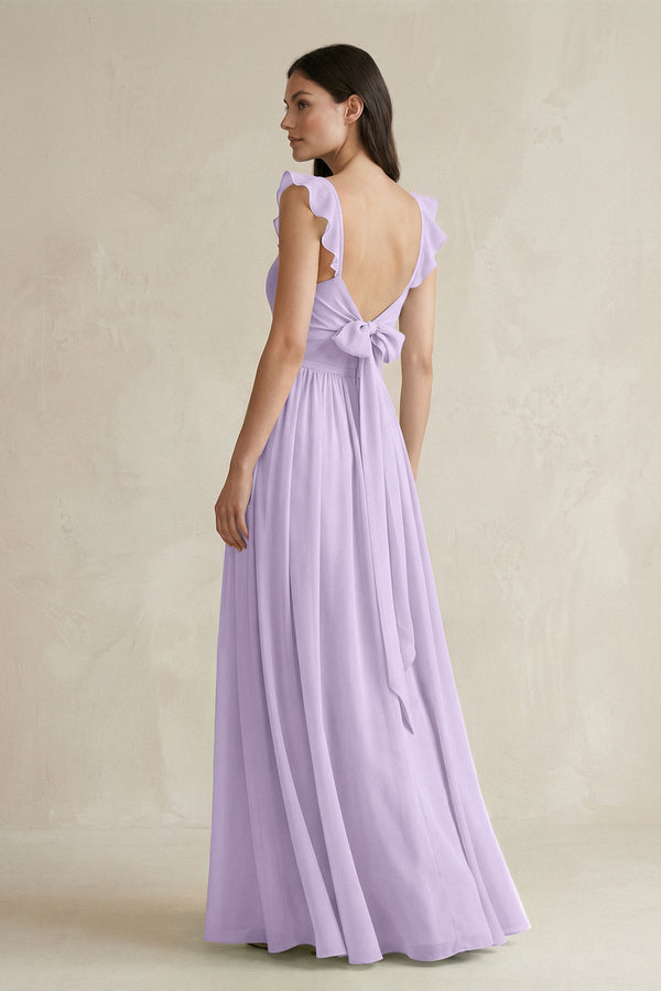 Ruffled Spaghetti Strap Chiffon A - Line Bridesmaid Dress in Lavender - SHE IS ME Bridesmaid Dresses
