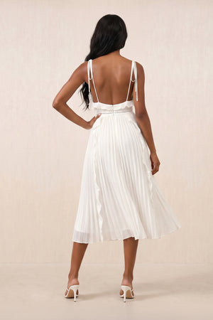 Ruffled Spaghetti Straps Sheath Midi Dress in White – SHE IS ME Dresses