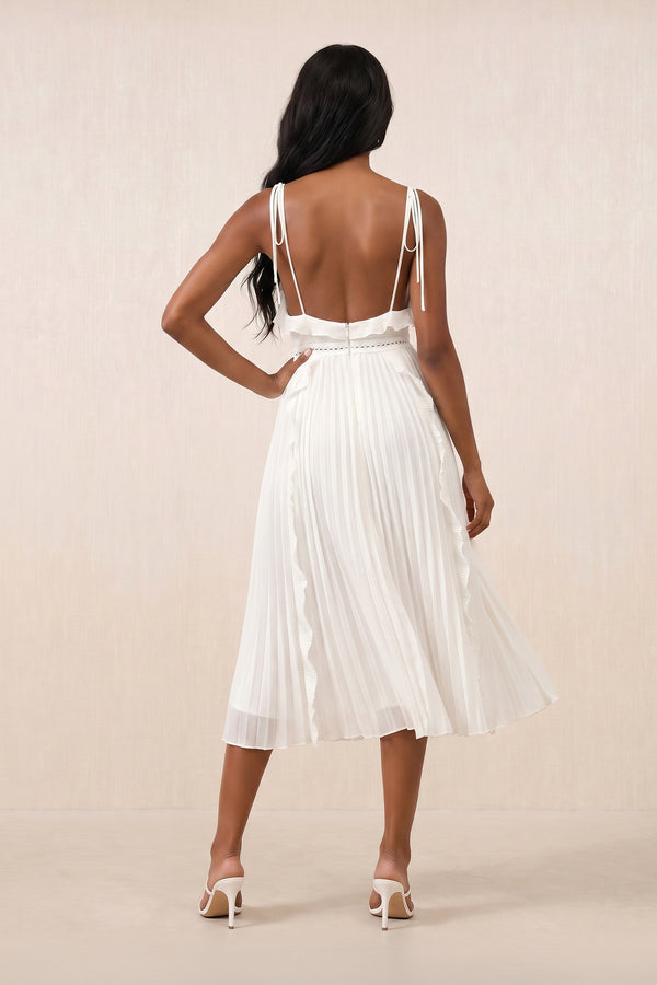 Ruffled Spaghetti Straps Sheath Midi Dress in White – SHE IS ME Dresses